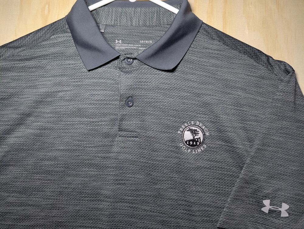 Under Armour Men's Large Shirt Loose Heatgear Pebble Beach Golf Polo Gray